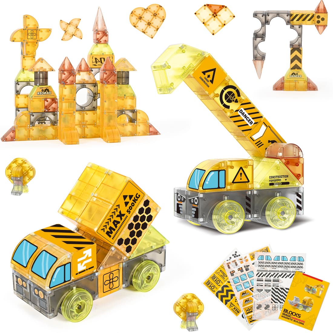 Cossy Magnetic Blocks 3D Building Construction Toys with Magnetic Cars, STEM Kits, Learning & Education, Creative, Engineering Set, Truck
