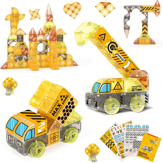 Cossy Magnetic Blocks 3D Building Construction Toys with Magnetic Cars, STEM Kits, Learning & Education, Creative, Engineering Set, Truck