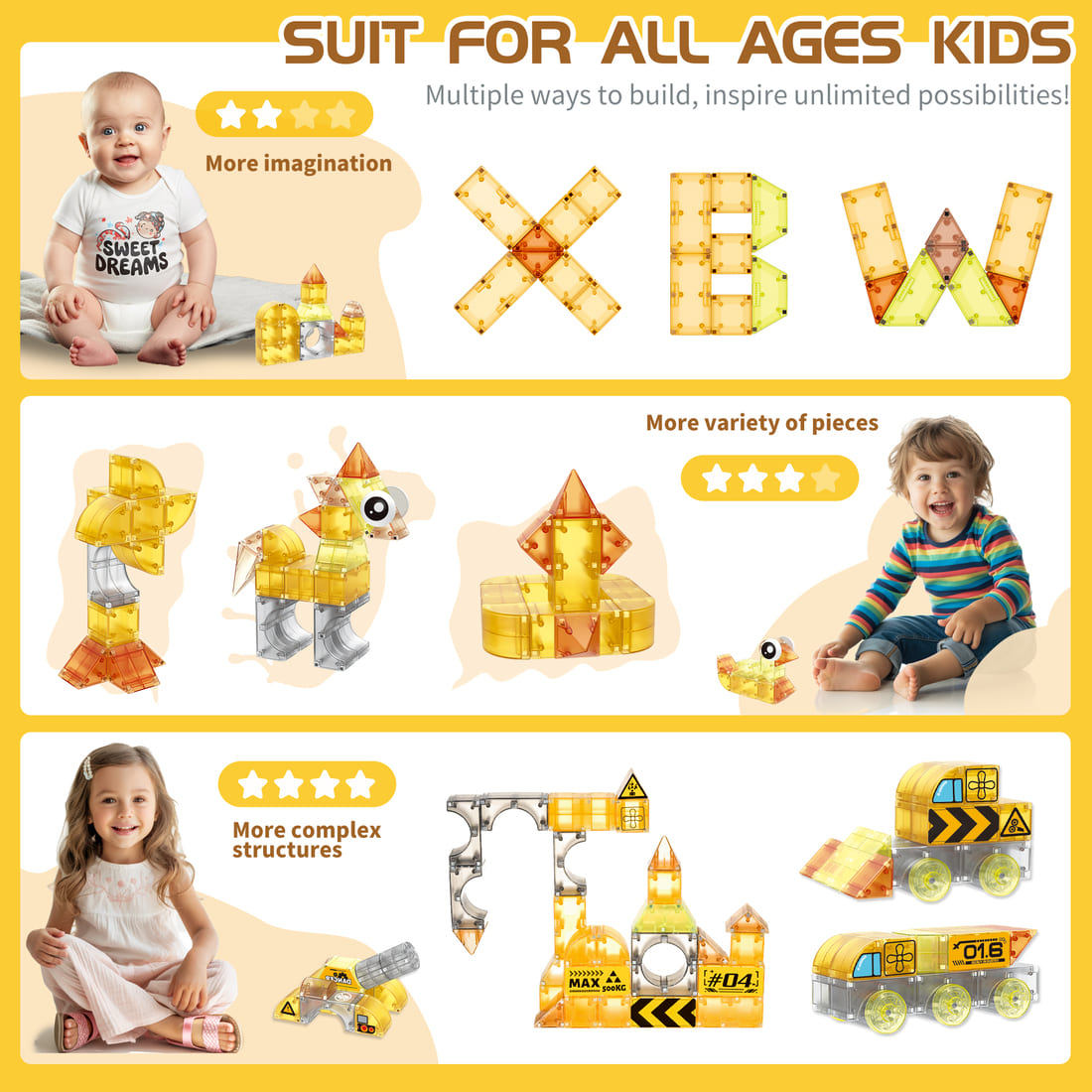 Cossy Magnetic Blocks 3D Building Construction Toys with Magnetic Cars, STEM Kits, Learning & Education, Creative, Engineering Set, Truck