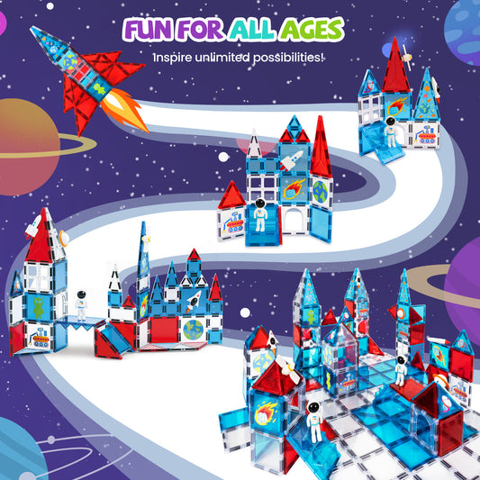 Cossy Magnetic Building Tiles Space Set with Astronaut, Magnetic Tiles for Kids Ages 4-8