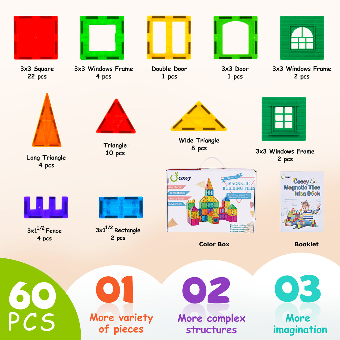 Cossy Magnetic Building Tiles 120 PCs Set