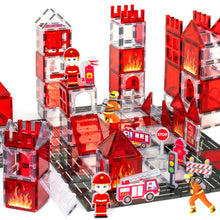 Load image into Gallery viewer, Cossy Magnetic Building Tiles Firefighter Set with Firefighter for Kids Ages 4-8
