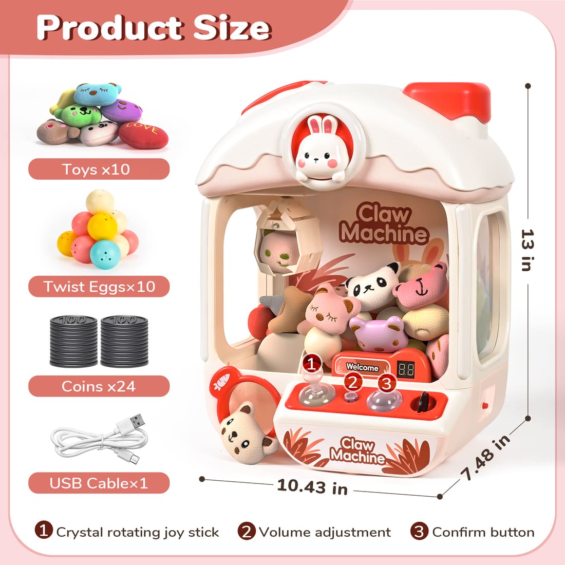 Cossy Dinosaur Toy Claws Machines with Sound Lights & 360° Crystal Joystick