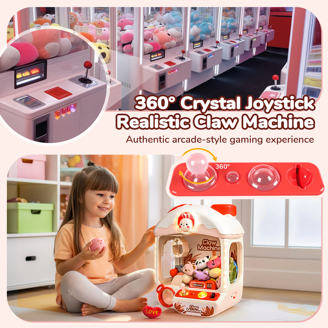 Cossy Dinosaur Toy Claws Machines with Sound Lights & 360° Crystal Joystick