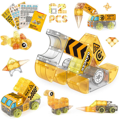Cossy Magnetic Blocks 3D Building Construction Toys with Magnetic Cars, STEM Kits, Learning & Education, Creative, Engineering Set, Truck