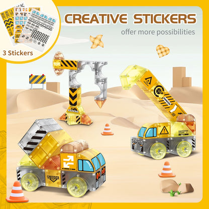 Cossy Magnetic Blocks 3D Building Construction Toys with Magnetic Cars, STEM Kits, Learning & Education, Creative, Engineering Set, Truck
