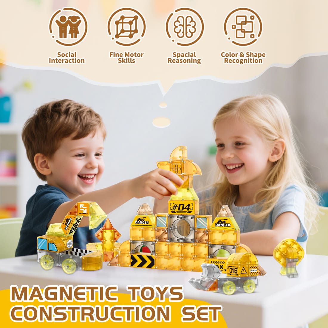 Cossy Magnetic Blocks 3D Building Construction Toys with Magnetic Cars, STEM Kits, Learning & Education, Creative, Engineering Set, Truck
