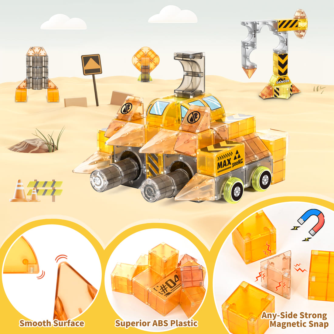 Cossy Magnetic Blocks 3D Building Construction Toys with Magnetic Cars, STEM Kits, Learning & Education, Creative, Engineering Set, Truck