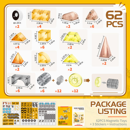 Cossy Magnetic Blocks 3D Building Construction Toys with Magnetic Cars, STEM Kits, Learning & Education, Creative, Engineering Set, Truck