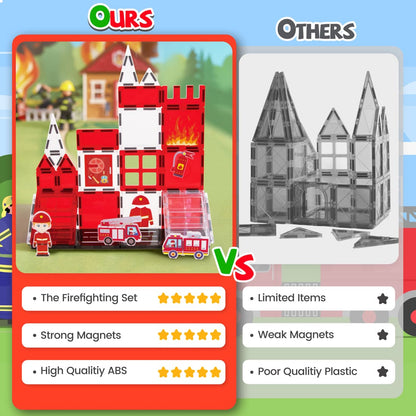 Cossy Magnetic Building Tiles Firefighter Set with Firefighter for Kids Ages 4-8