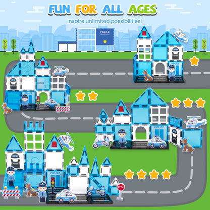 Cossy Magnetic Building Tiles Police Set with Policeman for Kids Ages 4-8