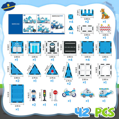 Cossy Magnetic Building Tiles Police Set with Policeman for Kids Ages 4-8
