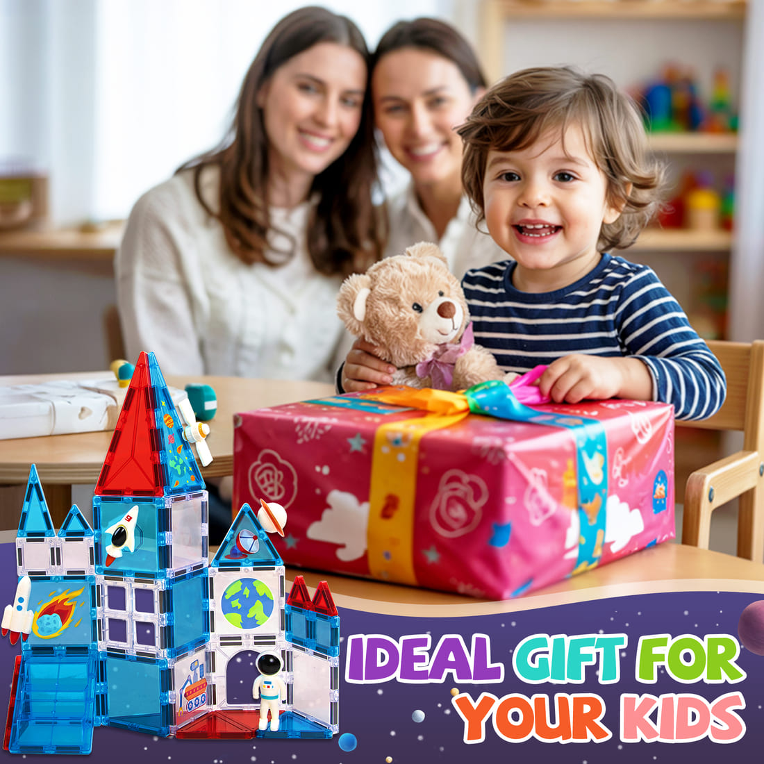 Cossy Magnetic Building Tiles Space Set with Astronaut, Magnetic Tiles for Kids Ages 4-8