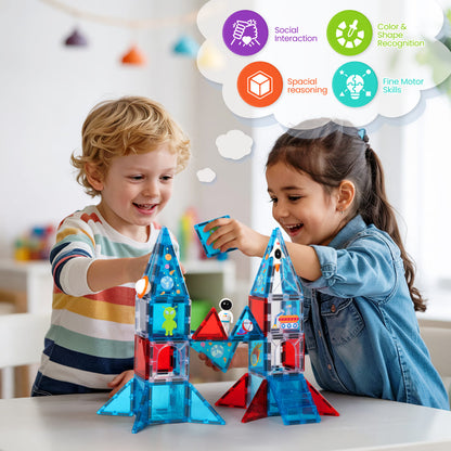 Cossy Magnetic Building Tiles Space Set with Astronaut, Magnetic Tiles for Kids Ages 4-8