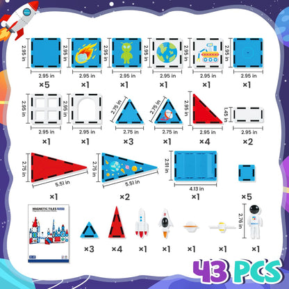 Cossy Magnetic Building Tiles Space Set with Astronaut, Magnetic Tiles for Kids Ages 4-8