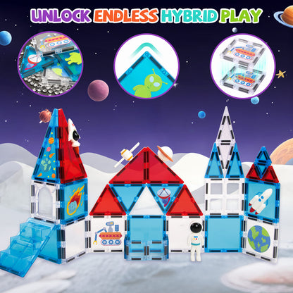 Cossy Magnetic Building Tiles Space Set with Astronaut, Magnetic Tiles for Kids Ages 4-8