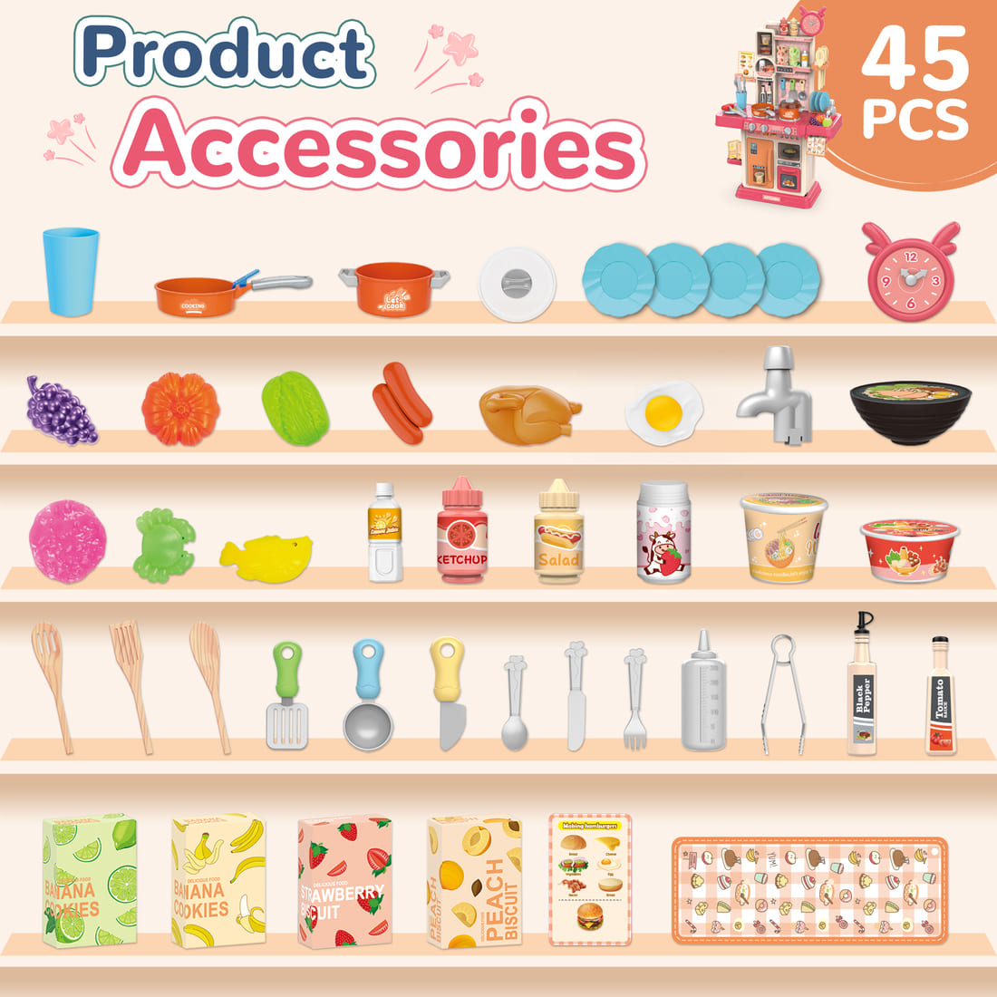 Cossy Kids Play Kitchen Toy with Sound & Light Accessories