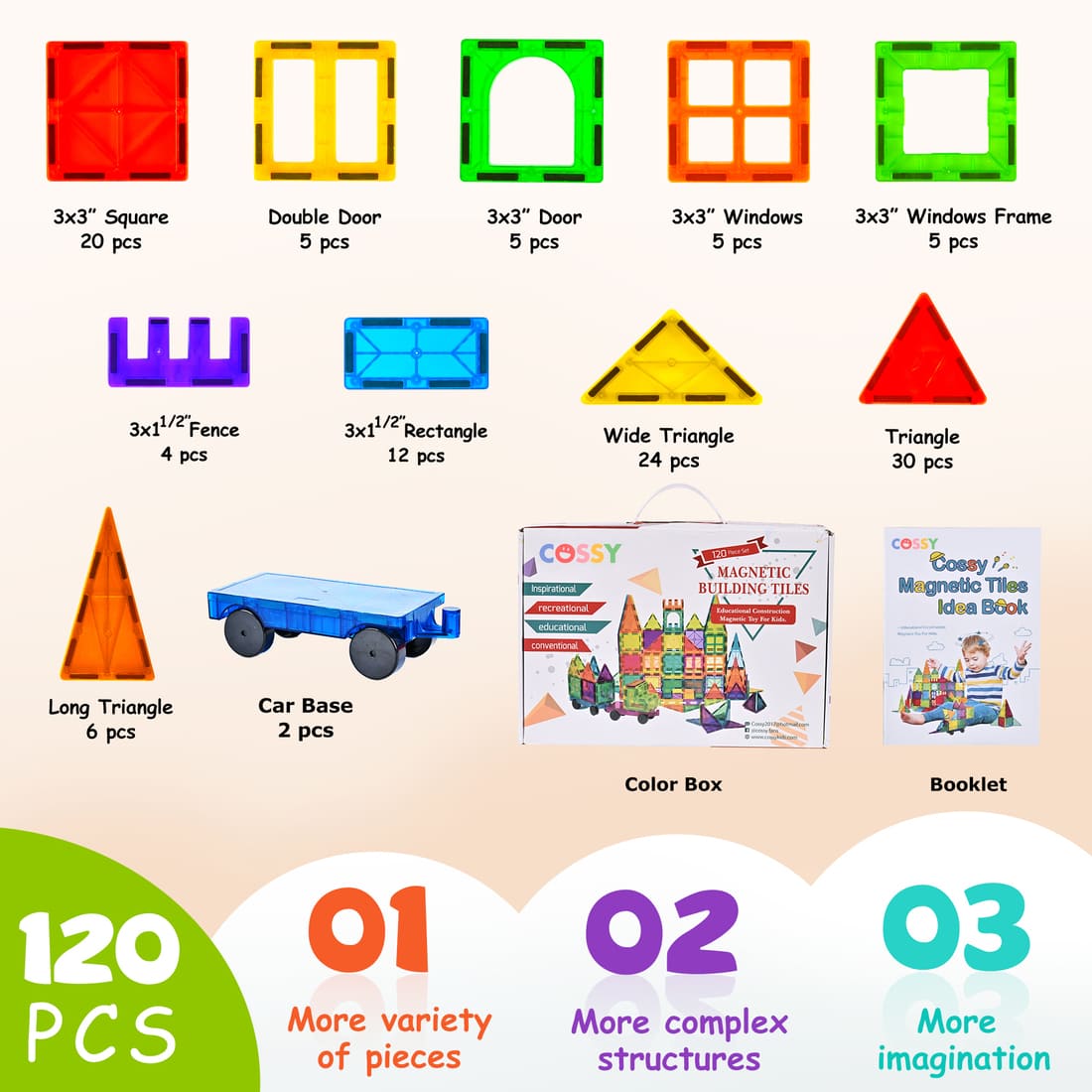 Cossy Magnetic Building Tiles 120 PCs Set