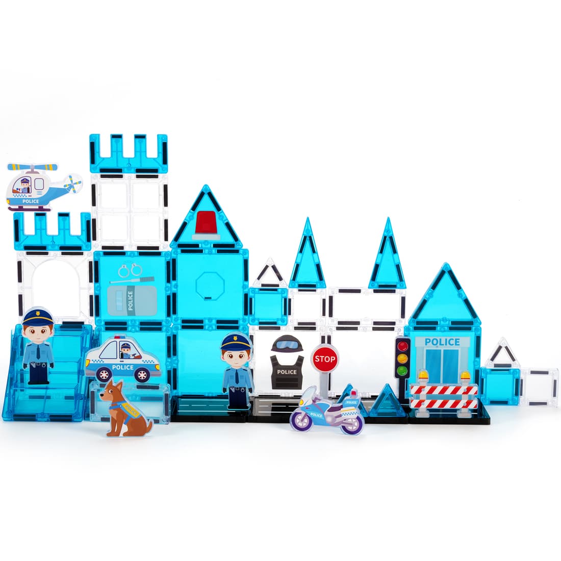 Cossy Magnetic Building Tiles Police Set with Policeman for Kids Ages 4-8
