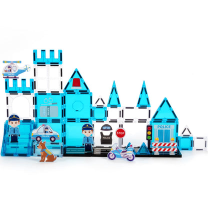 Cossy Magnetic Building Tiles Police Set with Policeman for Kids Ages 4-8