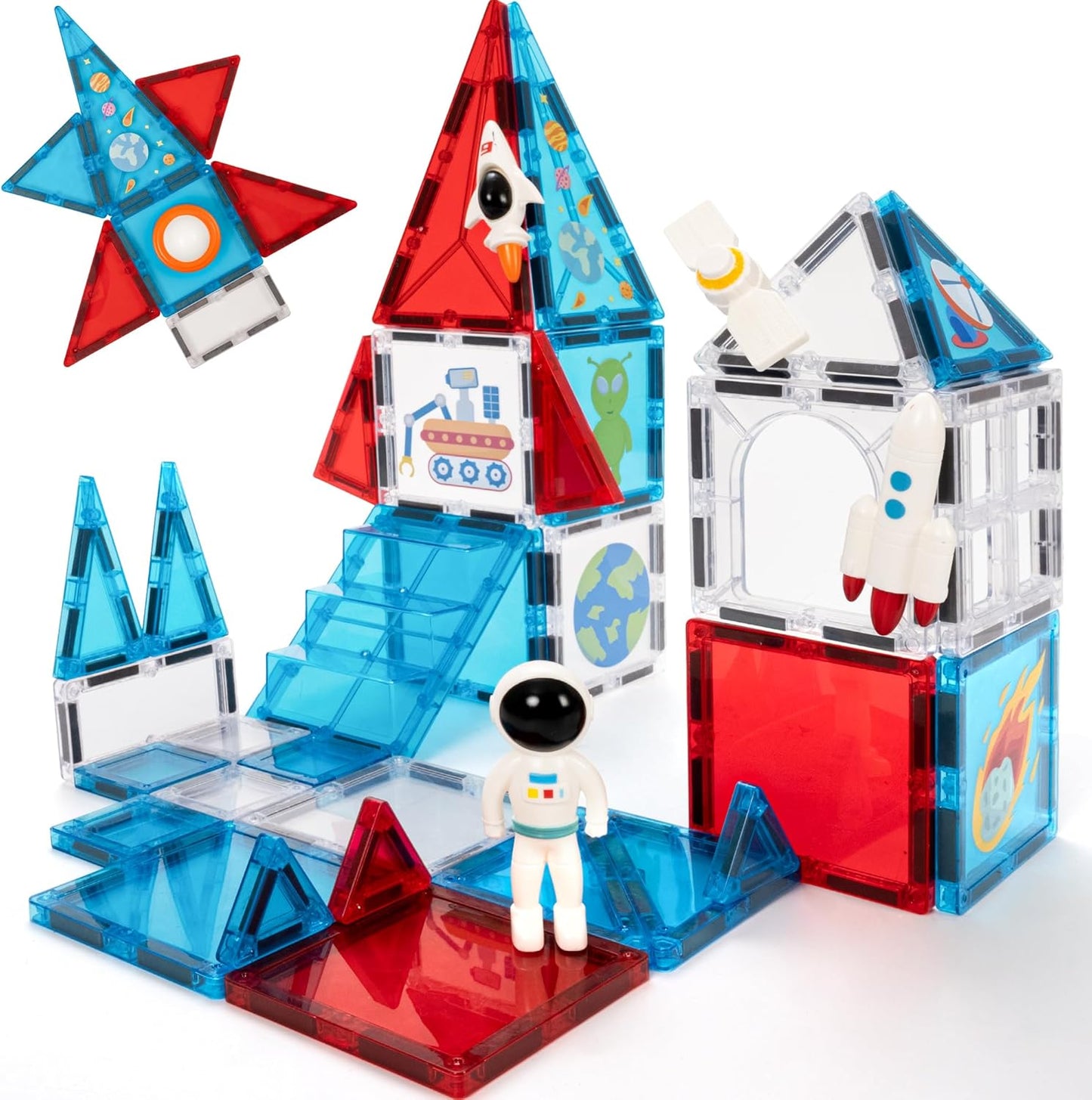 Cossy Magnetic Building Tiles Space Set with Astronaut, Magnetic Tiles for Kids Ages 4-8