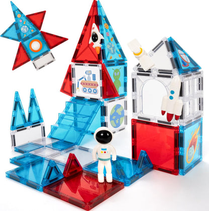 Cossy Magnetic Building Tiles Space Set with Astronaut, Magnetic Tiles for Kids Ages 4-8