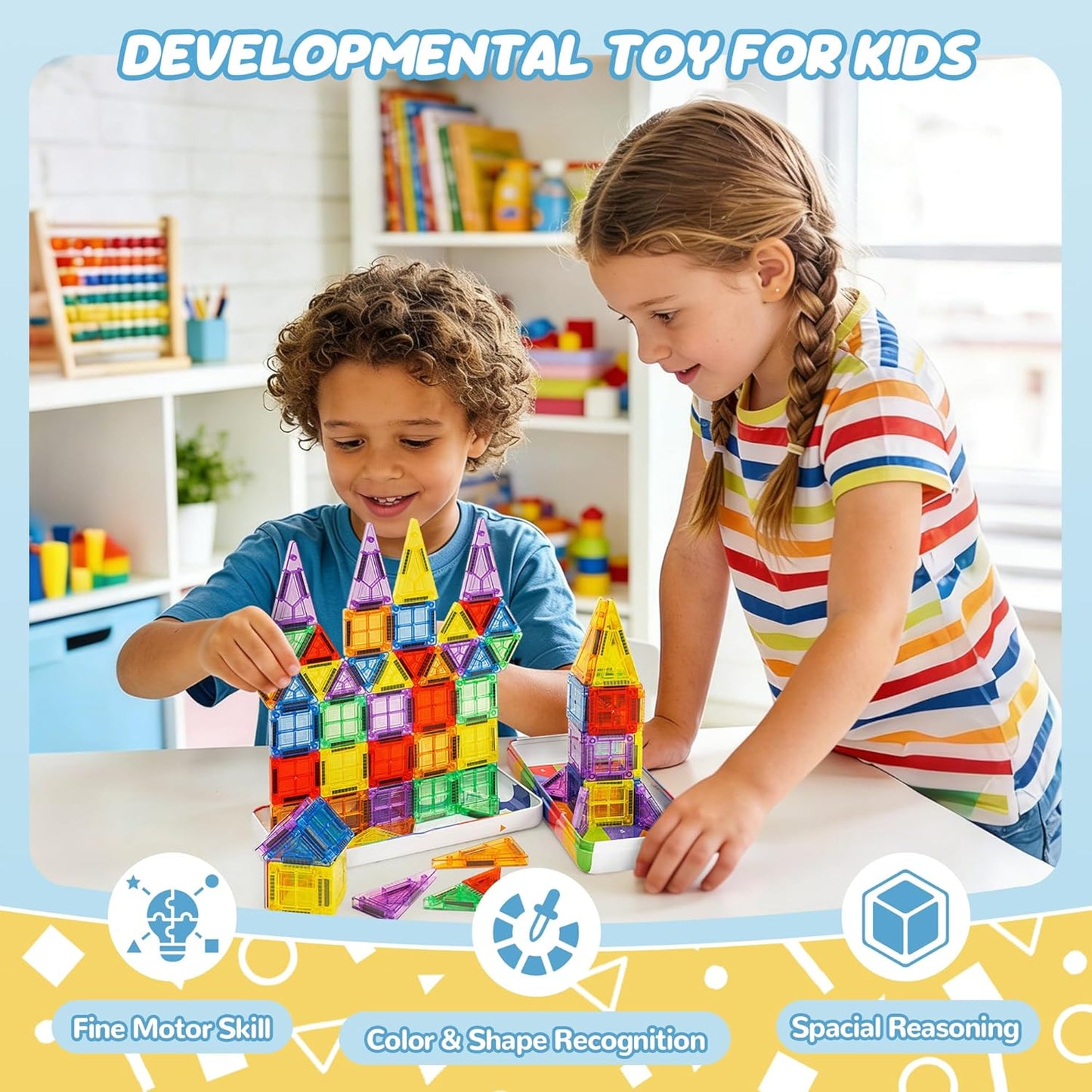 Cossy Mini Magnetic Tiles Travel Toys for Restaurant, Car & Plane Play