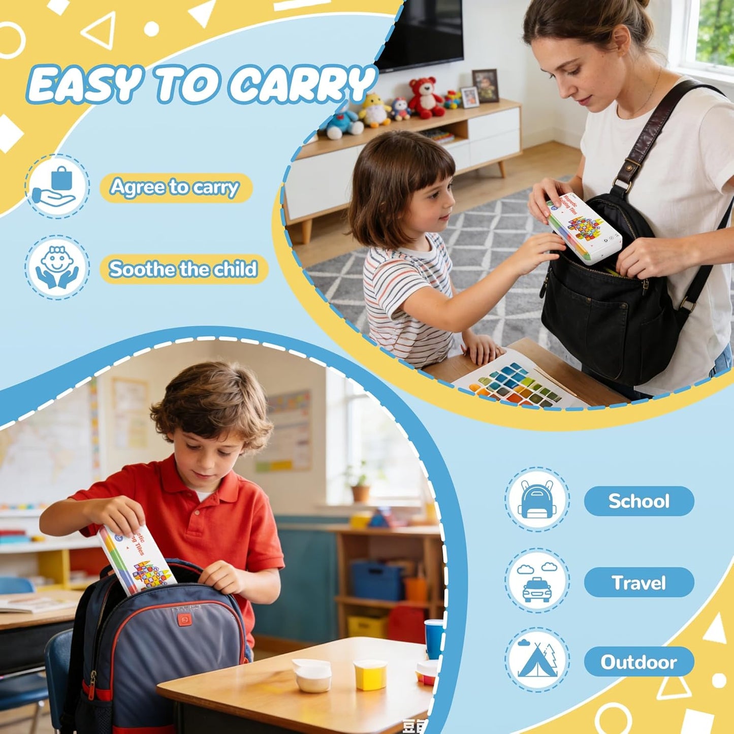 Cossy Mini Magnetic Tiles Travel Toys for Restaurant, Car & Plane Play