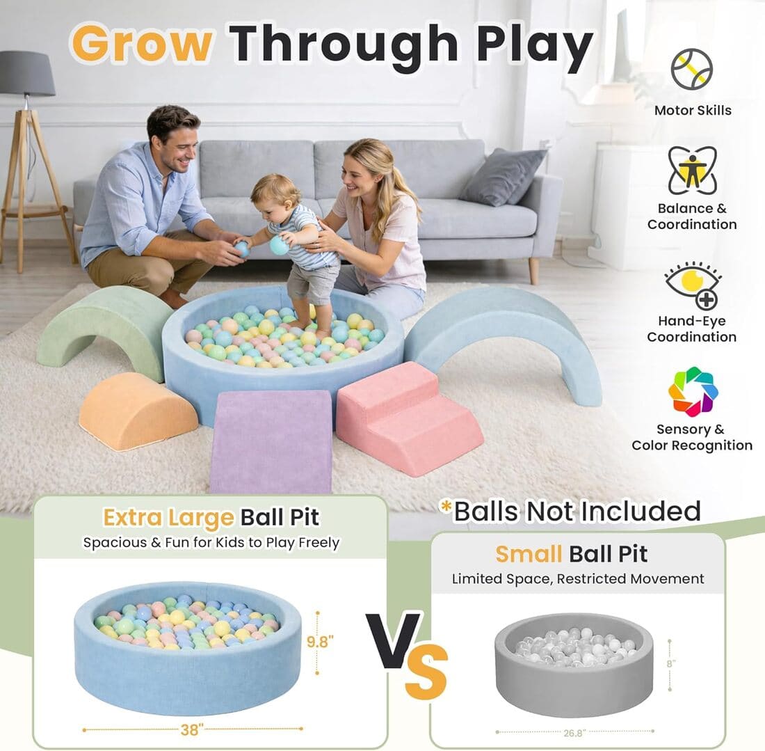 Cossy 8 Pcs Soft Play Set with Integrated Round Ball Pit