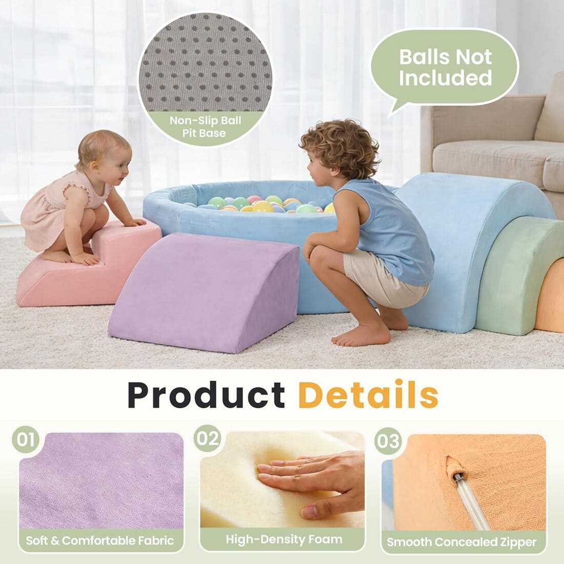 Cossy 8 Pcs Soft Play Set with Integrated Round Ball Pit