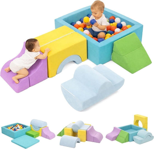 Cossy 7-Pcs Soft Play Set with Square Ball Pit & Foam Climbing Blocks