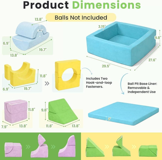 Cossy 7-Pcs Soft Play Set with Square Ball Pit & Foam Climbing Blocks
