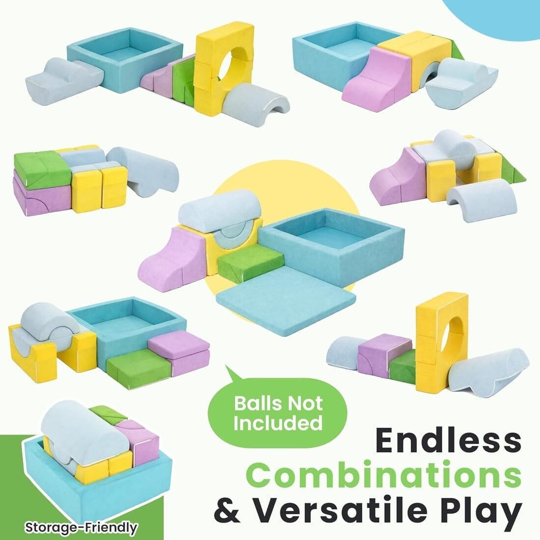 Cossy 7-Pcs Soft Play Set with Square Ball Pit & Foam Climbing Blocks