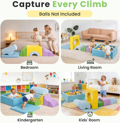 Cossy 7-Pcs Soft Play Set with Square Ball Pit & Foam Climbing Blocks