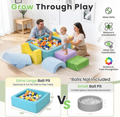 Cossy 7-Pcs Soft Play Set with Square Ball Pit & Foam Climbing Blocks